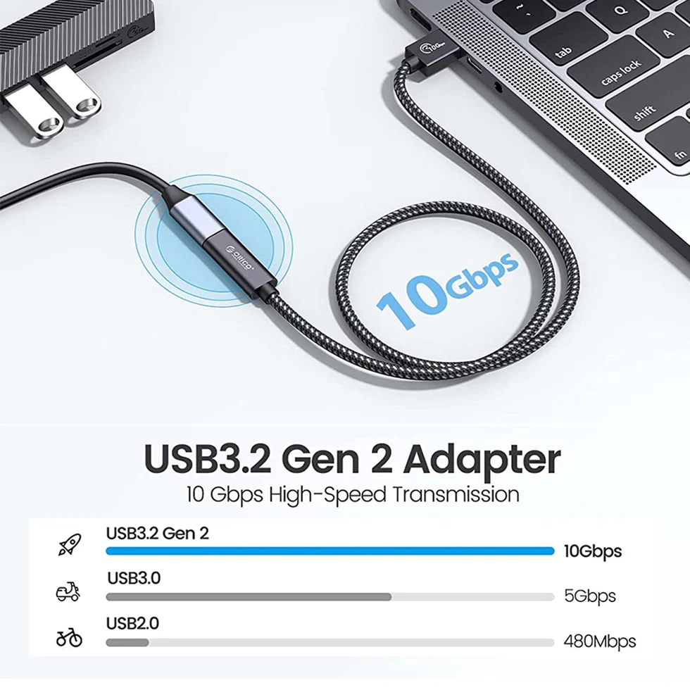 ORICO USB A Female to USB Type C Male Adapter Cable Switch Wire 1M Braid USB 3.2 Gen2 10Gbps 60W Charging Adapter Extension Line