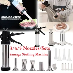5pcs/Set Homemade Sausage Stuffer Manual Meat Syringe with 5Nozzles Sausage Machine Sausage Filler Meat Injector Meat Maker Tool