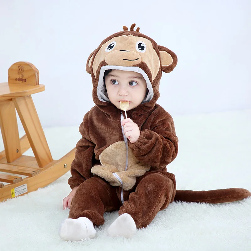 

Monkey Romper Baby Boy Girl Pajama Newborn Bebe Clothes Cute Bodysuits Flannel Warm One-piece Winter Halloween Animal Outfit