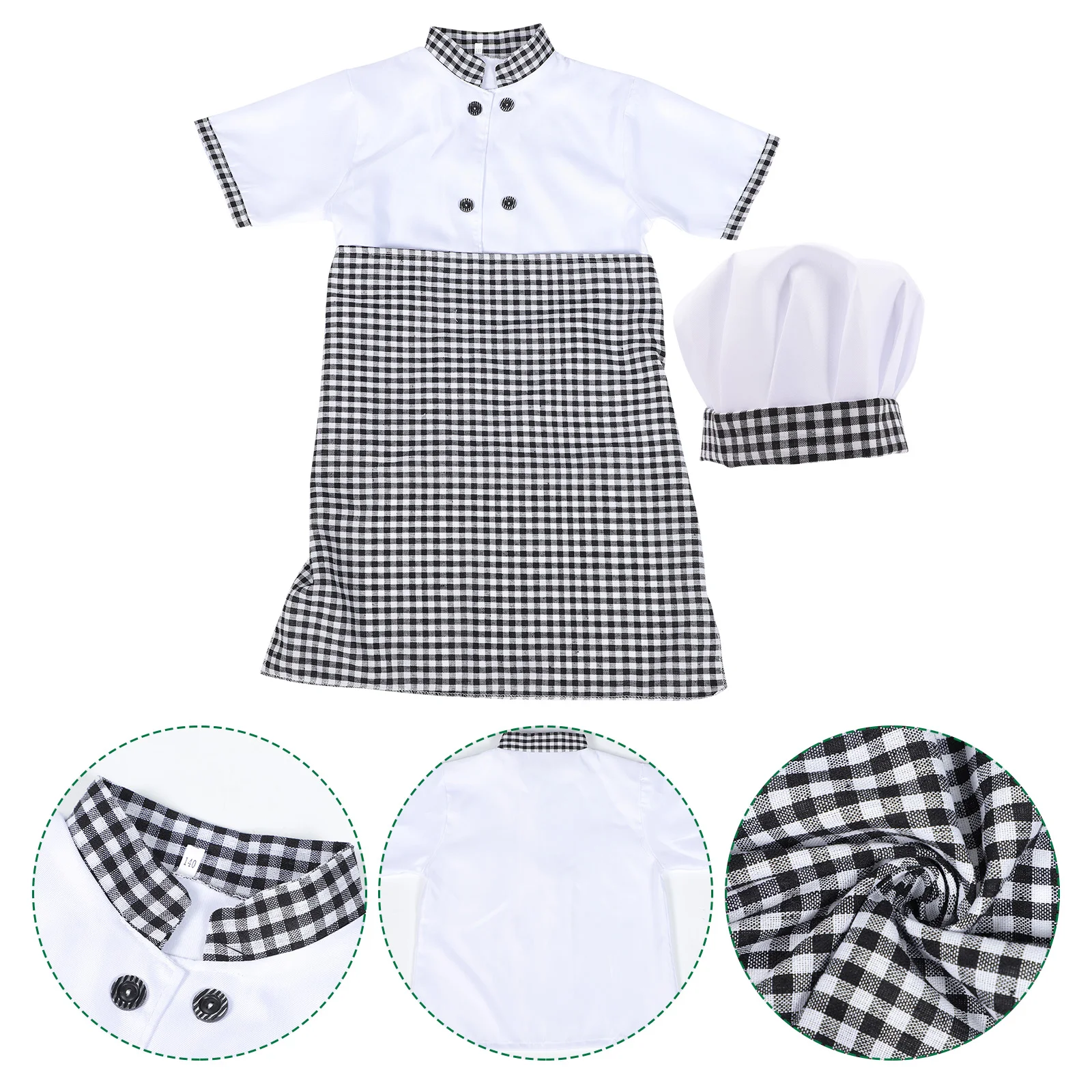 Kids Chef 3Pcs Short Sleeve Top Hat Apron Set 120cm Breathable Cotton Toddler Chef Costume For Kids Pretend Play Outfit