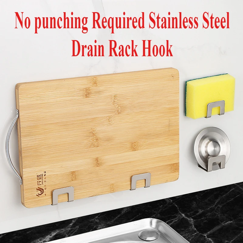 

Stainless Steel Sink Tray Drainer Rack Kitchen Sink Sponge Holders Self Adhesive Hook Storage Holder Kitchen Wire Rag Organizer