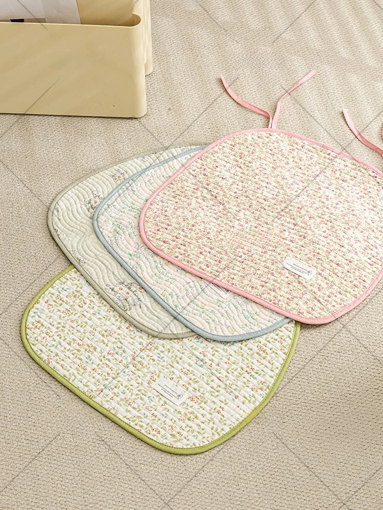Pure Cotton Floral Office Chair Pad Thin Design Anti-Slip Simple Style  Hoof Shaped Dining Chair Cushion for Computer Desk