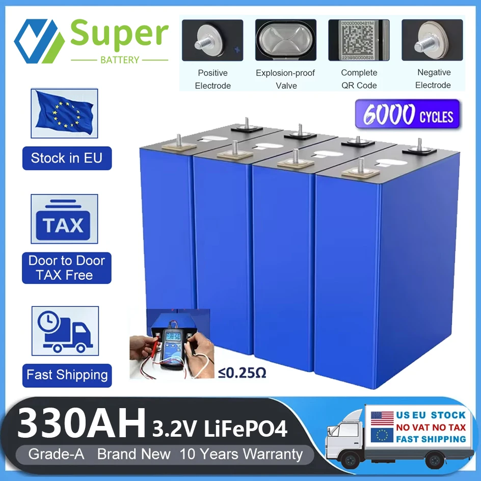 LiFePo4バッテリーセル,3 14Ah 320Ah 330ah,家庭用,EU,ua,税金なし,6000 V, 310Ah,280ah,105ah