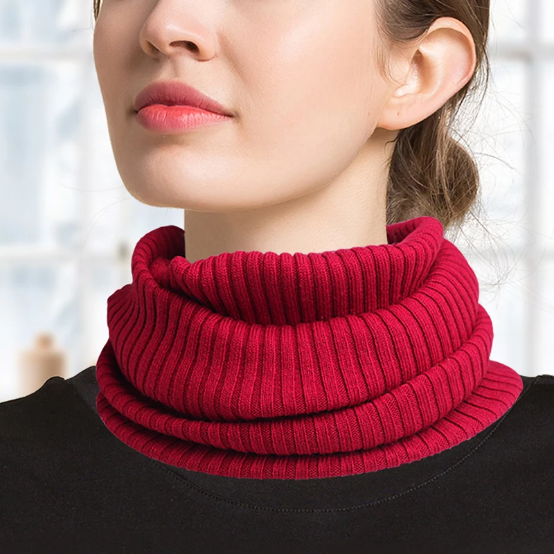 Autumn Winter Silk Cashmere Neck Warmer, Unisex Windproof Knit Pullover Scarf, Wool Neck Gaiter