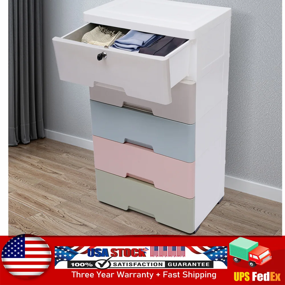 5 Drawer Stackable Vertical Clothes Storage Tower Plastic Drawers Dresser Storage Cabinet for Hallway Entryway Home Furniture 