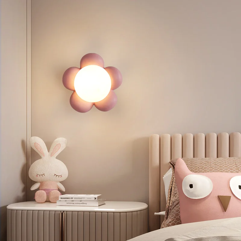 Nordic Simple Wall Light Warm Home Decorations LED Light Children Flower Lamp Indoor Bedside Wall Light Living Room Pendant lamp