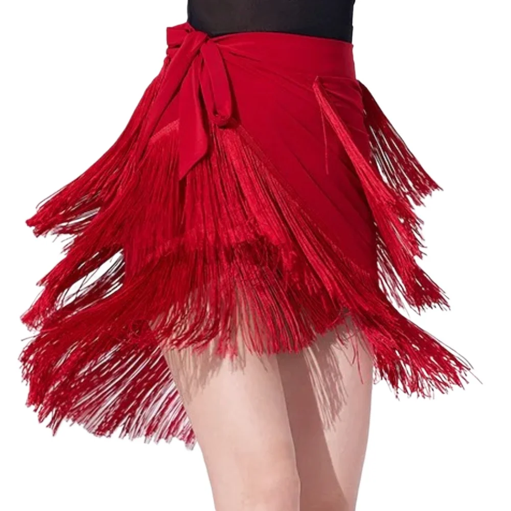 

Professional Ballroom Latin Dance Skirts for Women Competition Practice Tango Irregular Tassel Fringe Salsa Dance Costume Skirt