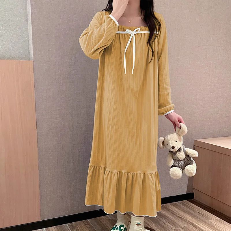 New Nightgown Women Spring And Autumn Nightwear Homewear Women Long-Sleeved Nightgown Sweet Student Long Homewear