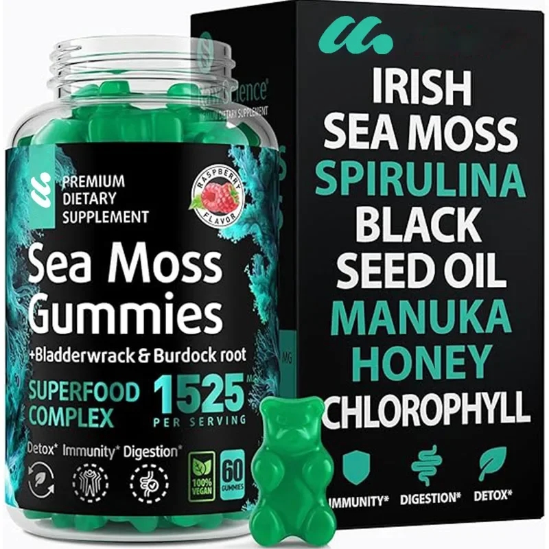 Irish Seaweed Gummies - Black Seed Oil, Manuka Honey, Huluba, Chlorophyll Burdock Root, Bladder -60 Gummies Gummies