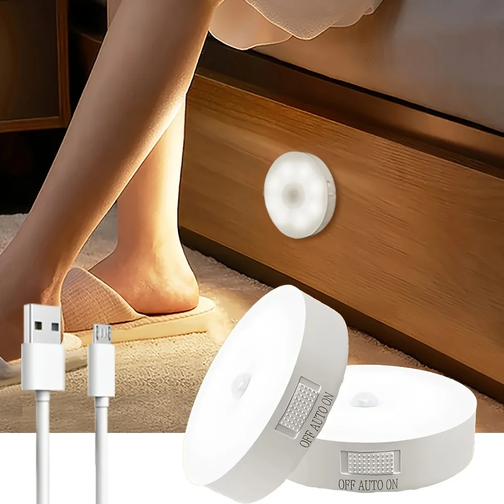 LED Night Light With Motion Sensor USB Rechargeable Night Lamp For Kitchen Cabinet Wardrobe Lamp Staircase Wireless Closet Light