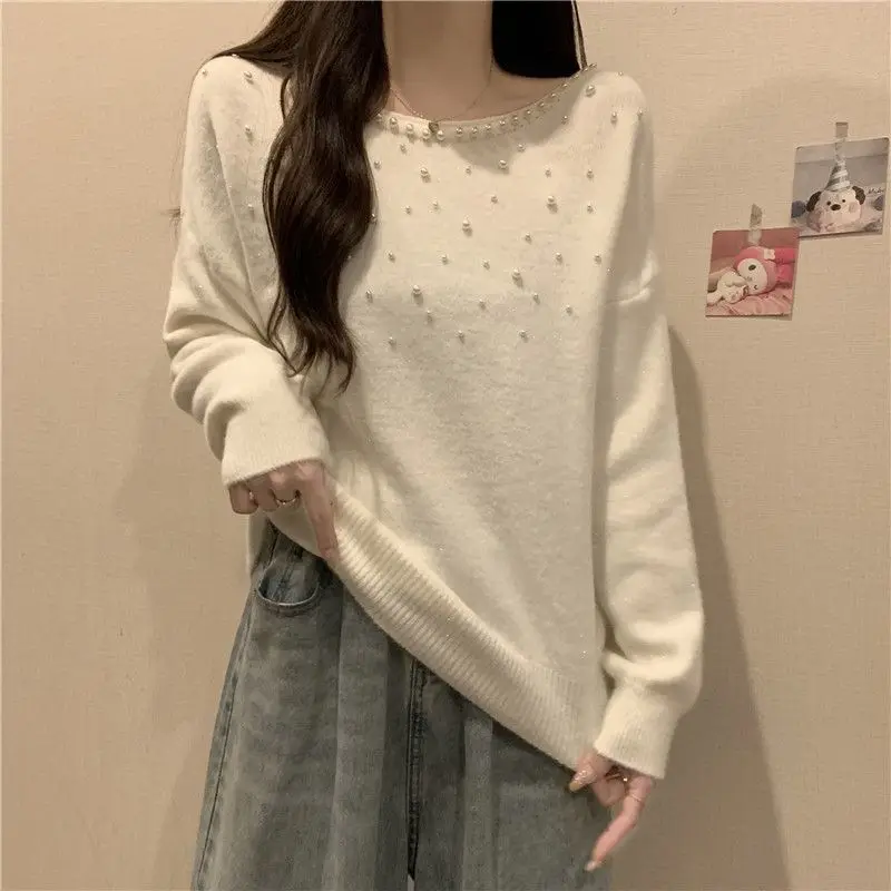 Korean Fashion Autumn Winter Sweaters Women\'s O-Neck Embroidered Flares Sweet Casual Long Sleeve Loose Pullovers Knitted Tops