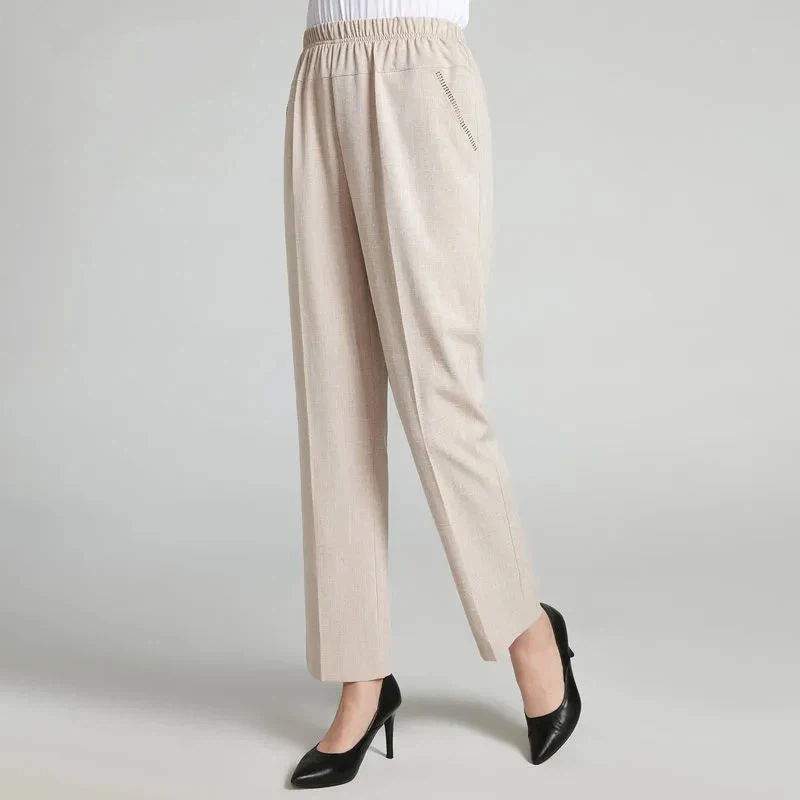 

Women's Casual High Waist Straight Leg Pants Comfort Elastic Waist Trousers for Daily