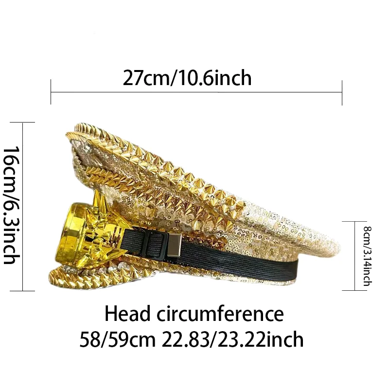 홍루안 골든 고글 캡틴 모자 뮤직 페스티벌 여성용, 카니발 코스튬 모자 & 코스프레 여성 액세서리