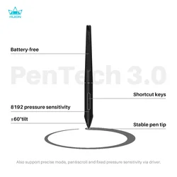 HUION PW517 Battery-Free Stylus with 2 Express Key for Pen Tablet Monitor Kamvas 13/22/22 Plus/Kamvas Pro 24