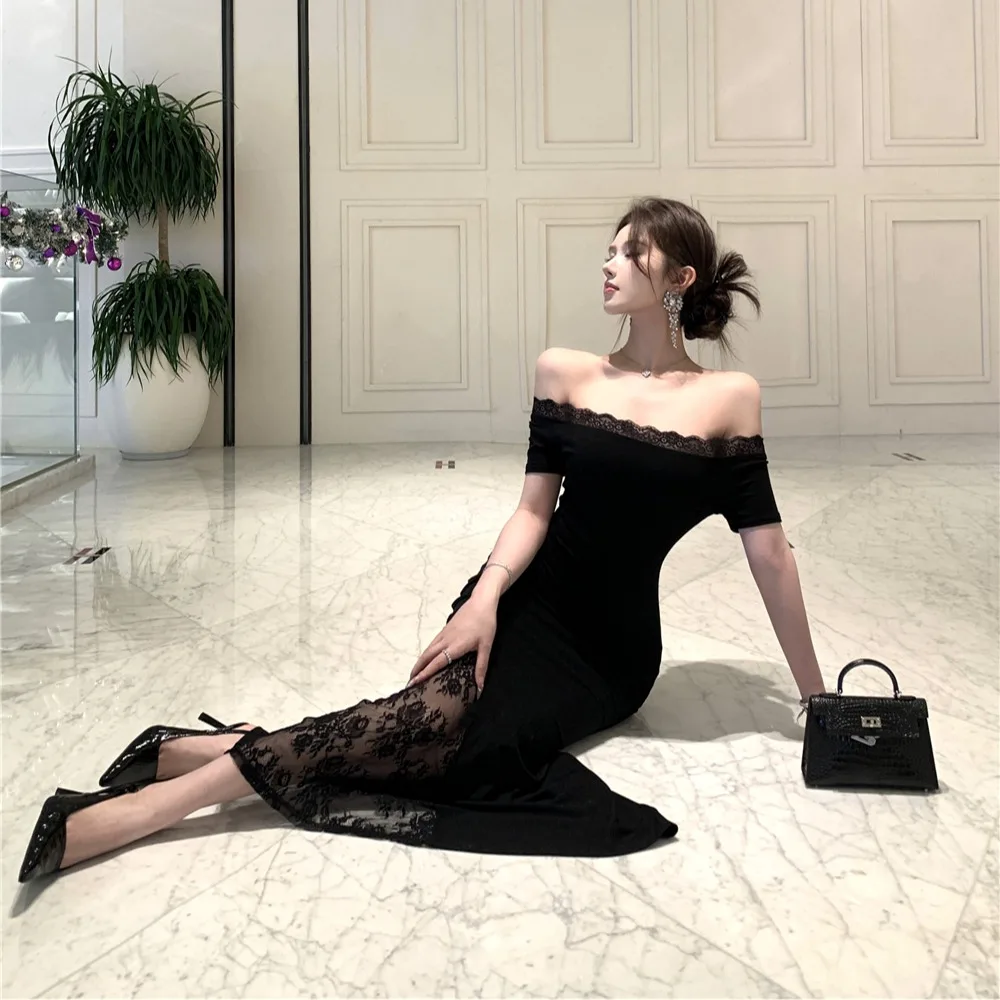 

Новая женская облегающая юбка-русалка с кружевными вставками, на одно плечо, с высокой талией, однотонная, короткий рукав, весна