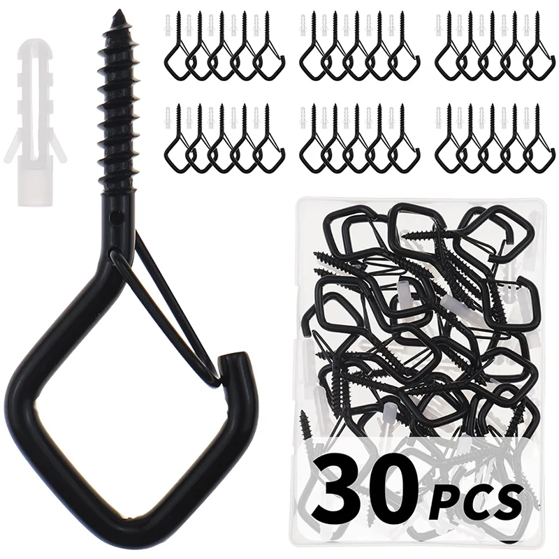 30 Piece Q-Hanger Hook with Safety Buckle Design - Light String Hook, Windproof Screw Hook to Enhance Outdoor Activities - Safe and Fashionable Christmas Lights, Fairy, Plants, Wind Chimes, Courtyard, Kitchen Items 2.36inch
