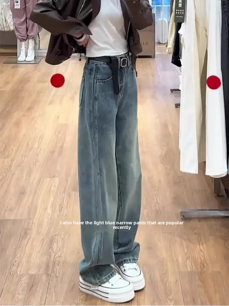 

Джинсы женские больших размеров в американском ретро-стиле, осенне-зимние, свободные, с высокой талией, прямые, широкие штанины, для фигуры «груша»