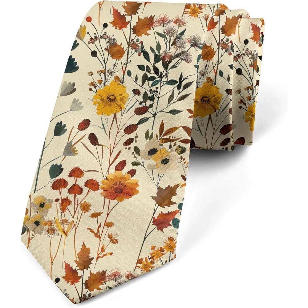 

Мужской бежевый осенний галстук с цветочным принтом - галстук в цветочном стиле для любителей сада, повседневный подарок