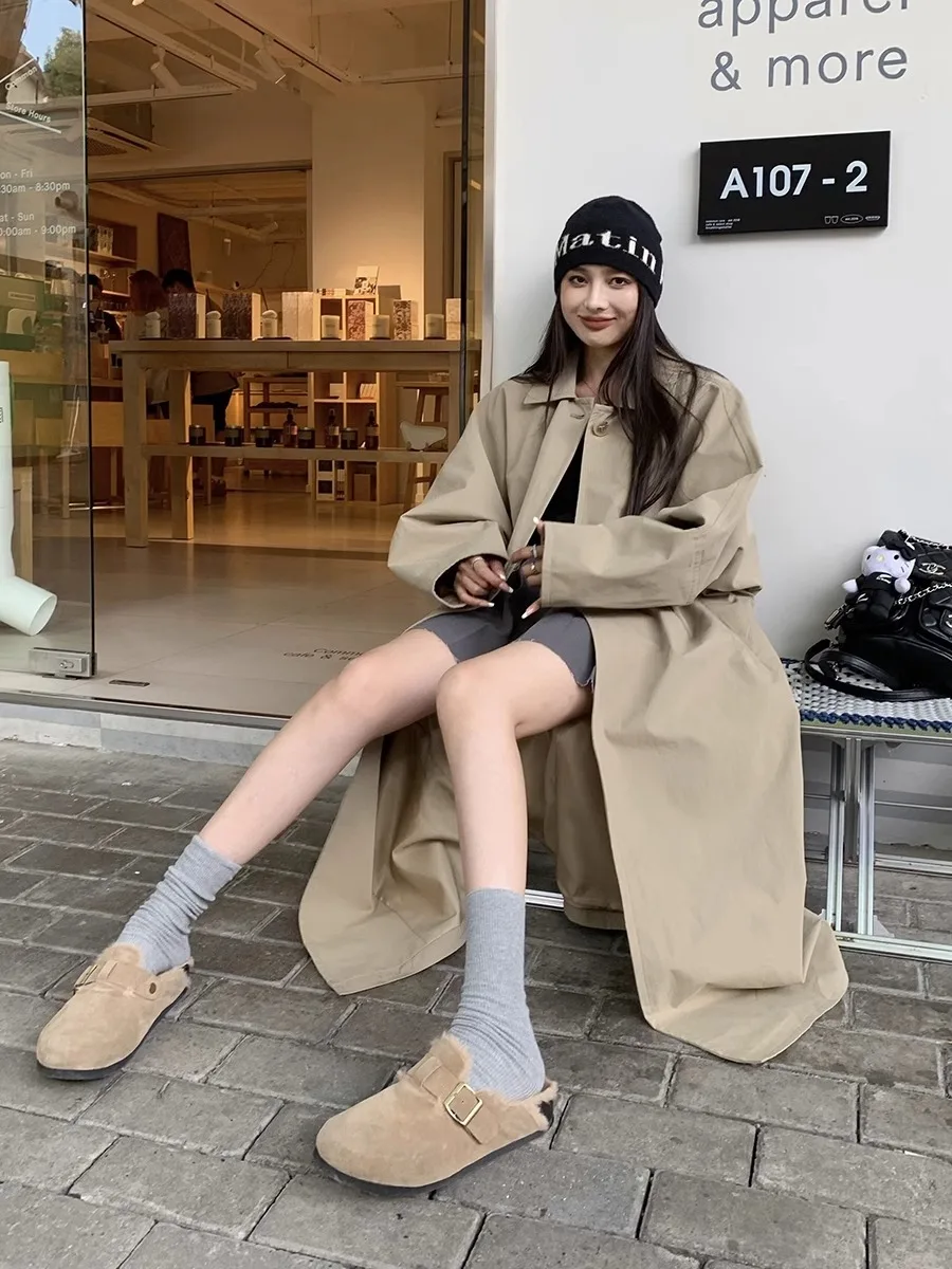 

Beige Trench Coat For Women Spliced Patchwork Special Attractive Basics Ladies Charming Designed Modern Vacation Personality