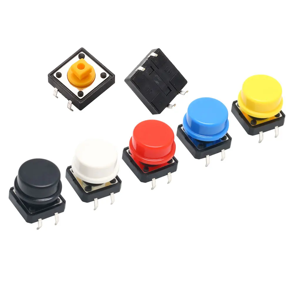 اللمس مفتاح بـزر دفع لحظة 12*12*7.3 مللي متر مايكرو التبديل زر مع مقبض أسود أحمر أزرق أبيض أصفر عدة 12x12x7.3