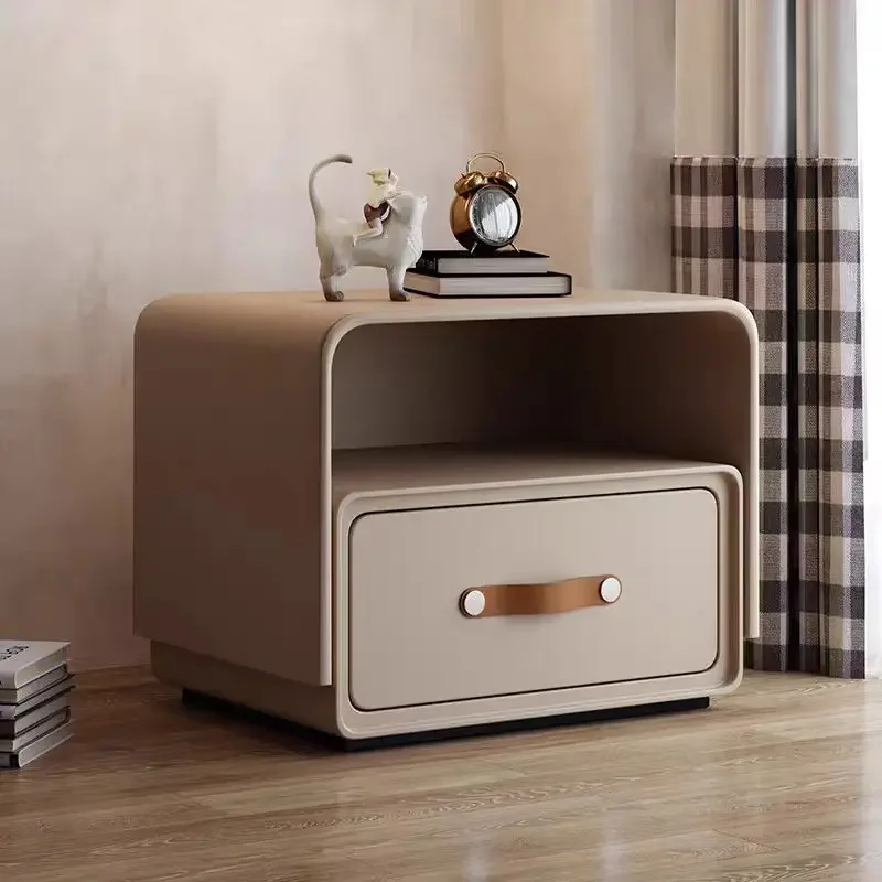 

Modern Nightstand Minimalist White Beige Bedside Wood End Side Tables Modern Nightstand With 2 Drawer