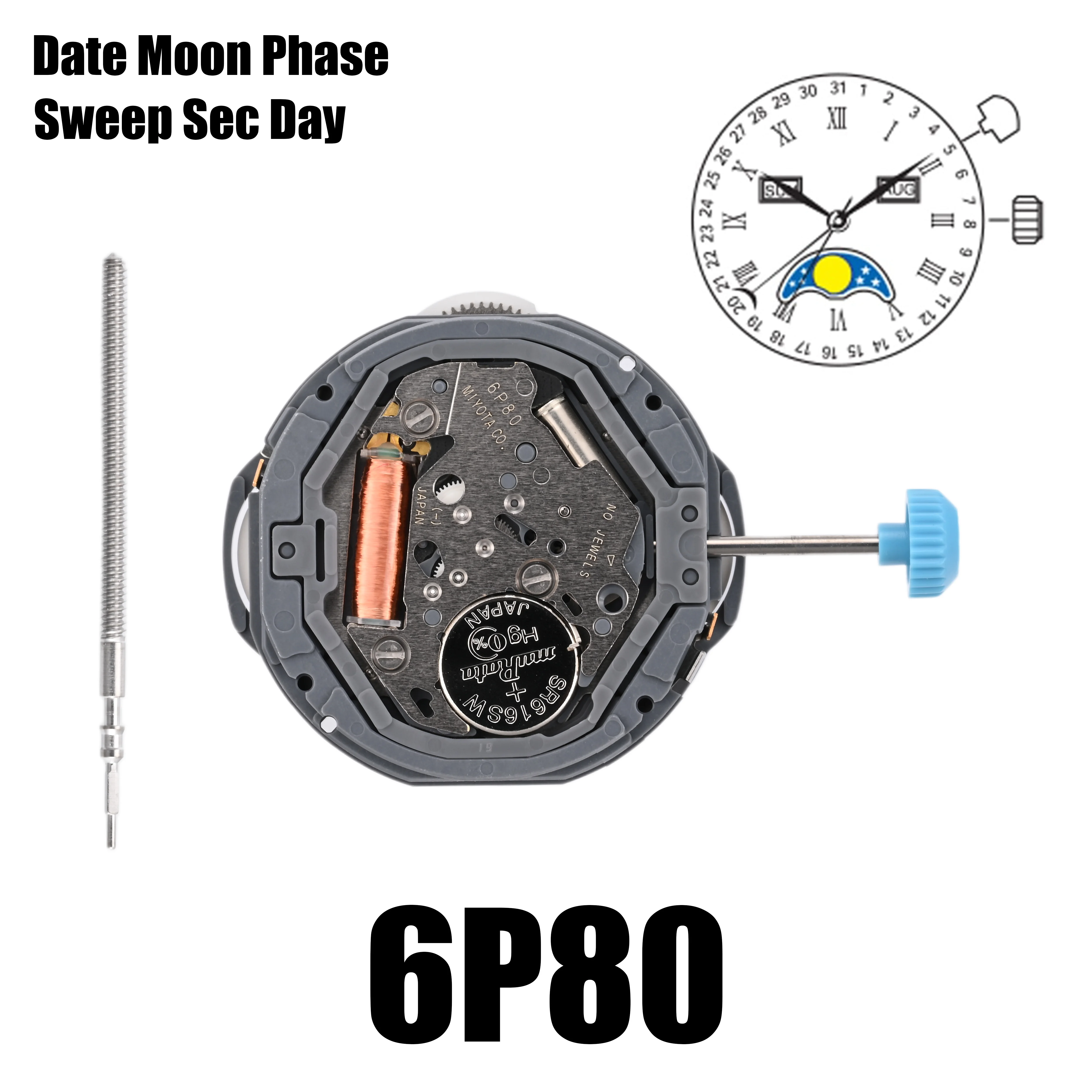 6P80 movement miyota 6P80 movement japan movement MONTH DISC /DAY DISC/MOON PHASE