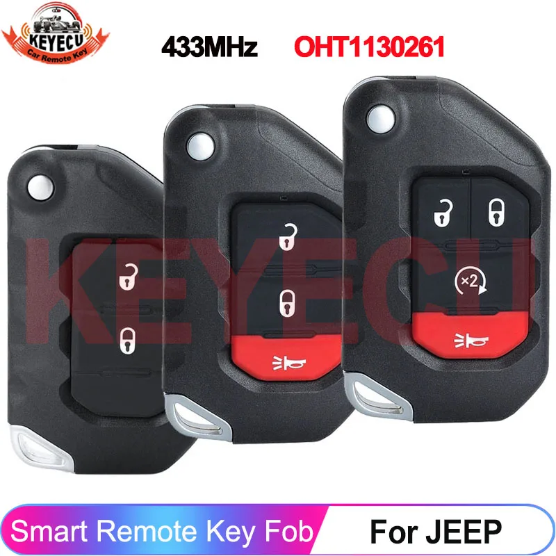 

KEYECU OHT1130261 для Jeep Wrangler Gladiator 2018 2019 2020 2021 2022 2023 2024 Smart HITAG AES 4A чип 433 МГц дистанционный брелок