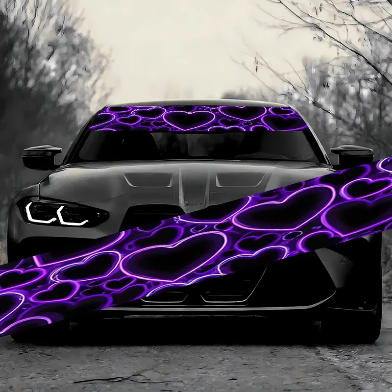 

1 purple heart-shaped car windshield sticker, durable weather-resistant self-adhesive auto parts, vinyl sticker, suitable for