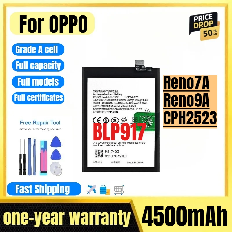 

BLP917 for OPPO Reno7A/Reno9A/CPH2523 Phone Battery High Quality High Capacity Replacement Bateria Grade A Cell with Tools