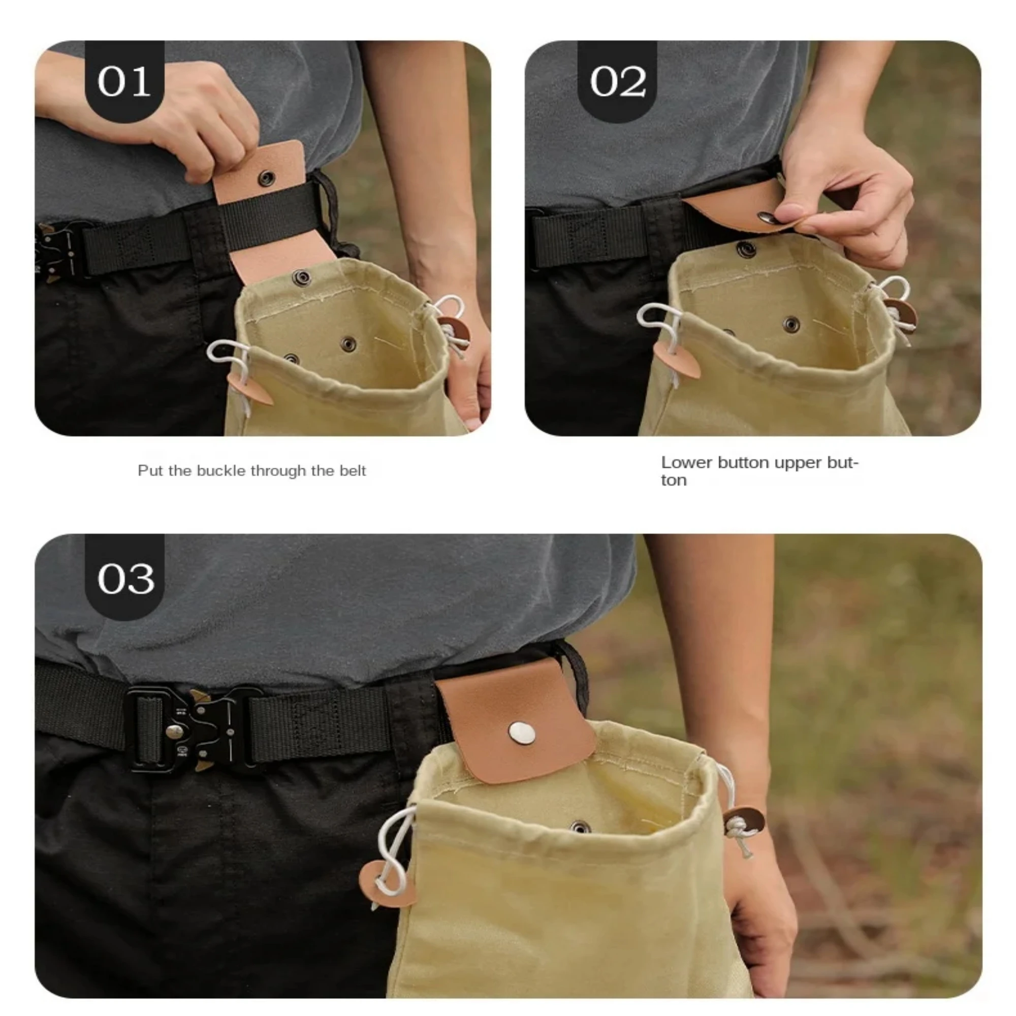 Outdoor Nahrungssuche Tasche Tasche Leder Bushcraft Tasche Gemüse Ernte Garten Obst Pflücken Taille Werkzeuge Lagerung Hängen Beutel Camping – Detail 3