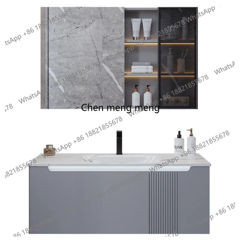 

Storage Combination Bathroom Cabinets Hot-bent Rock Plate Integrated Basin Bathroom Cabinets Smart Mirror Furniture