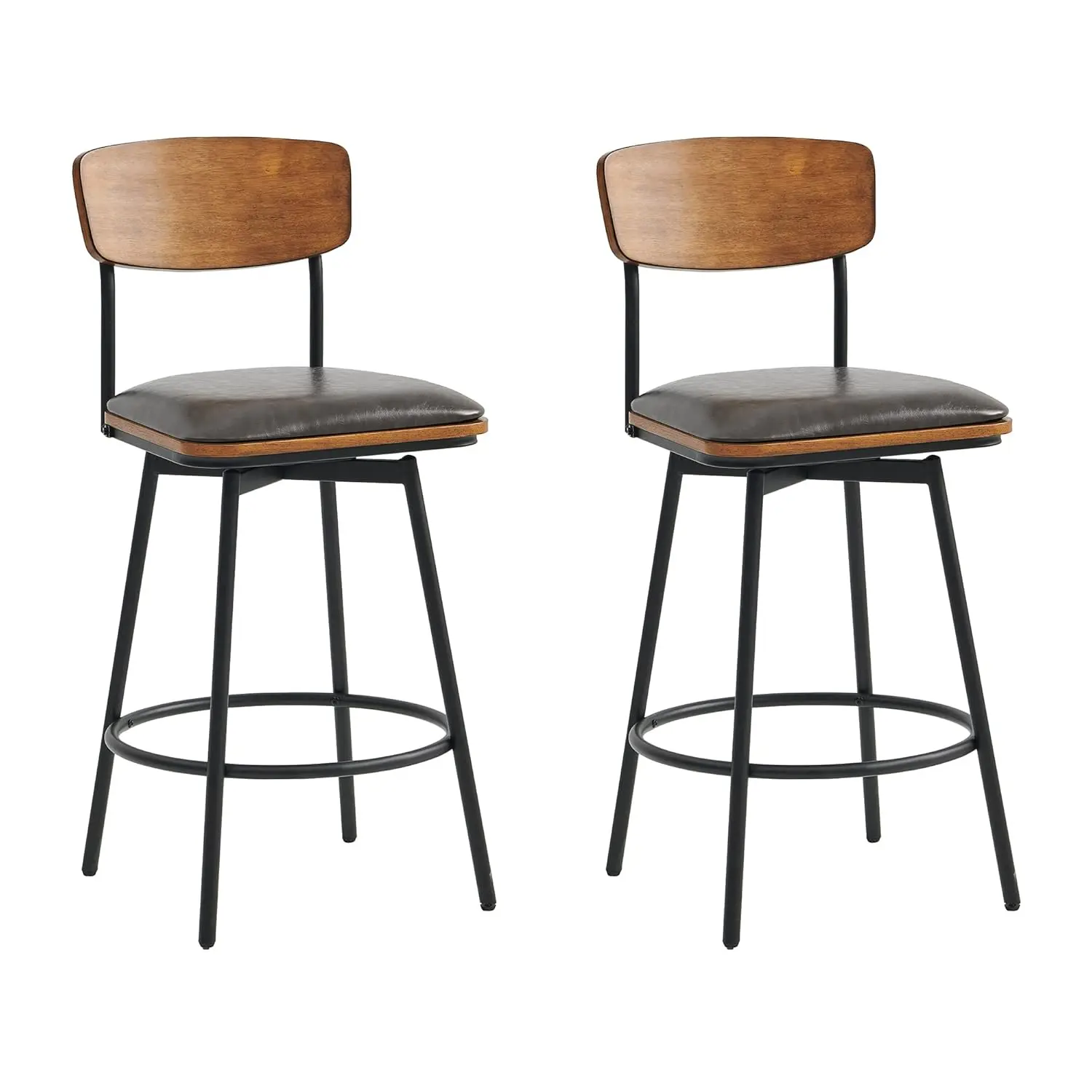 

Swivel Counter Height Bar Stools with Back, Faux Leather Upholstered Barstools Set of 2, 27" Seat Height, Metal &, Customized