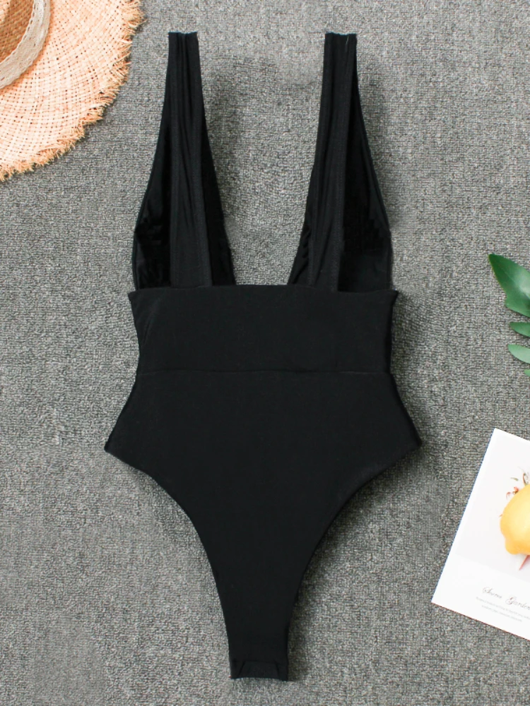 2021 Sexy Deep V Neck One Piece Swimsuit Women Backless Swimwear Monokini Black White Bathing Suit Bodysuit Romper Mujer