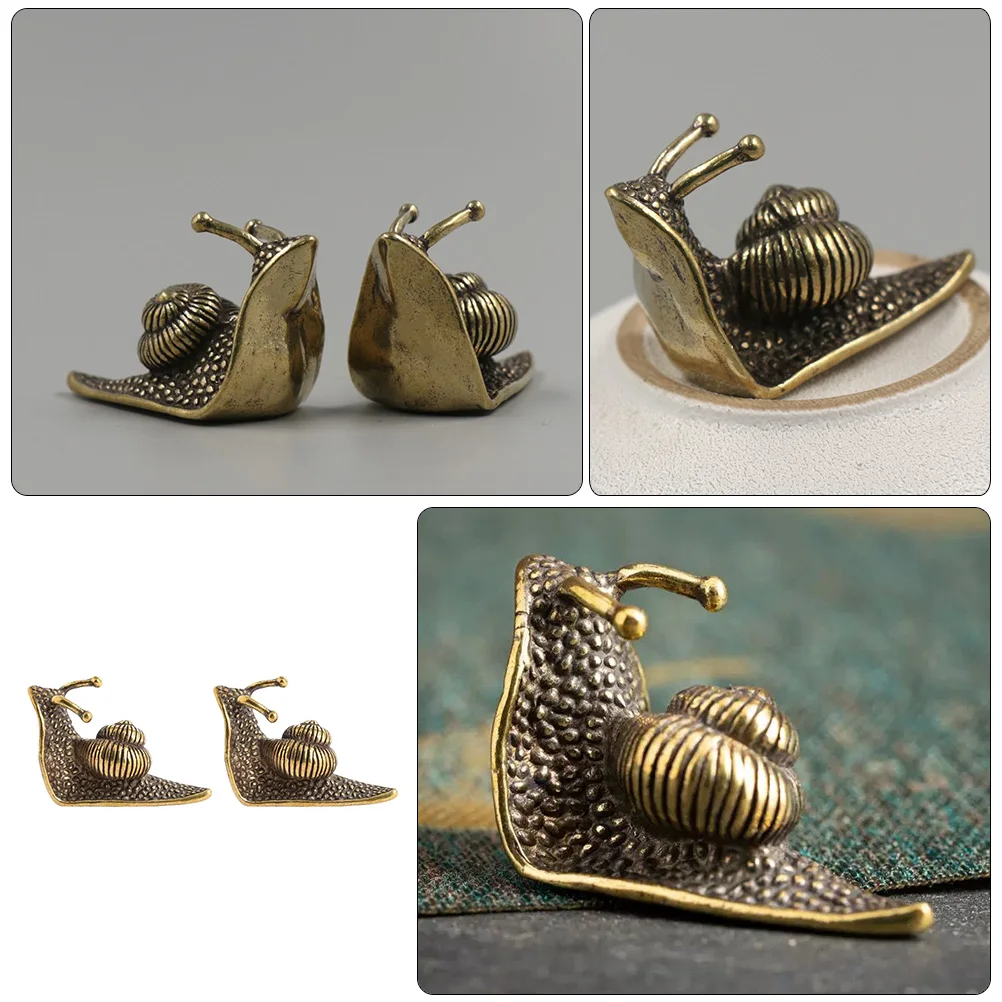 

2pcs Copper Tea Pet Snail Sculpture Premium Decorative Carved Bonsai Ornament Mini Statues for Collecting Gift Modeling