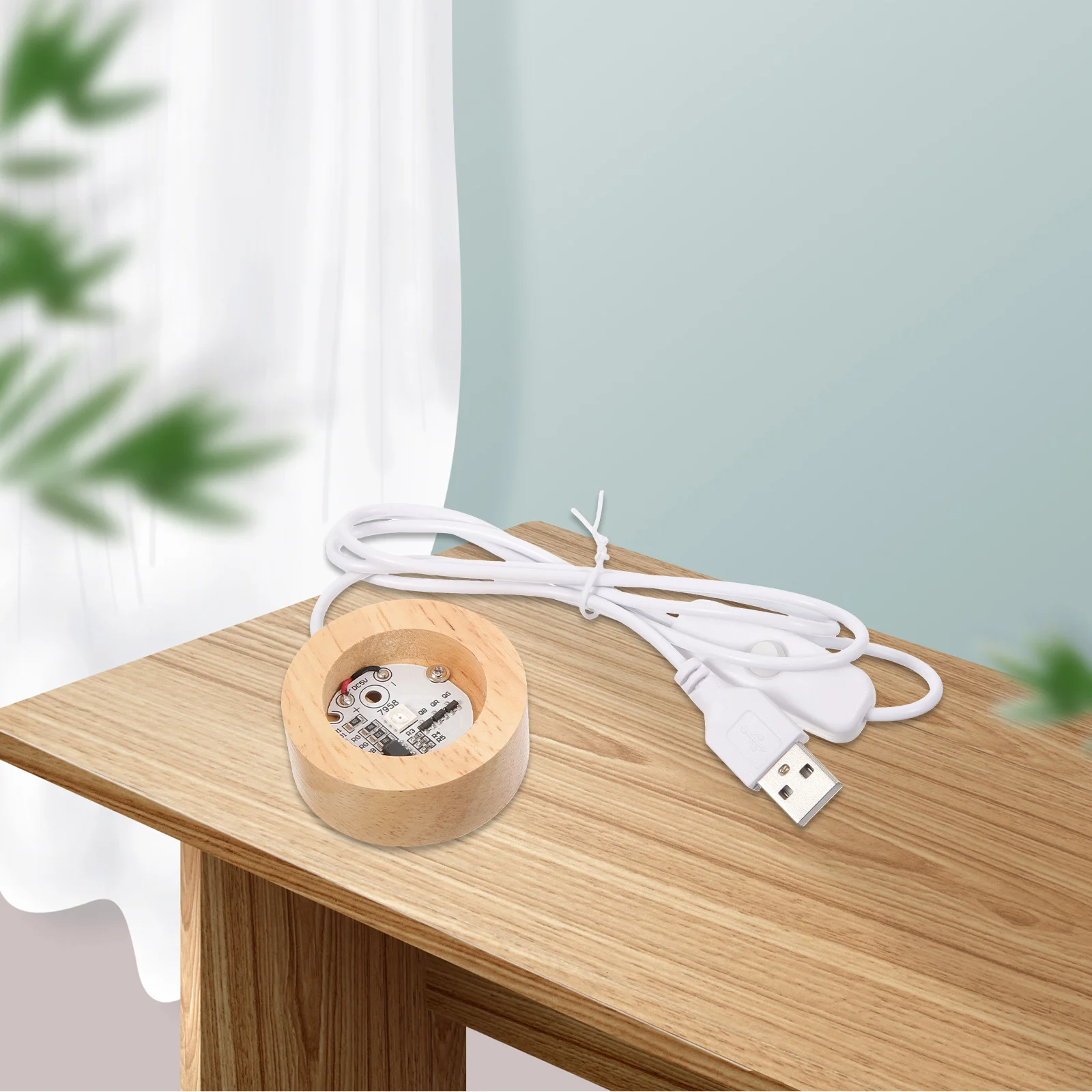 

Wood LED Lighted Base USB Crystal Ball Display Stand Portable Warm Light for Office Bedroom Living Room Table Decoration