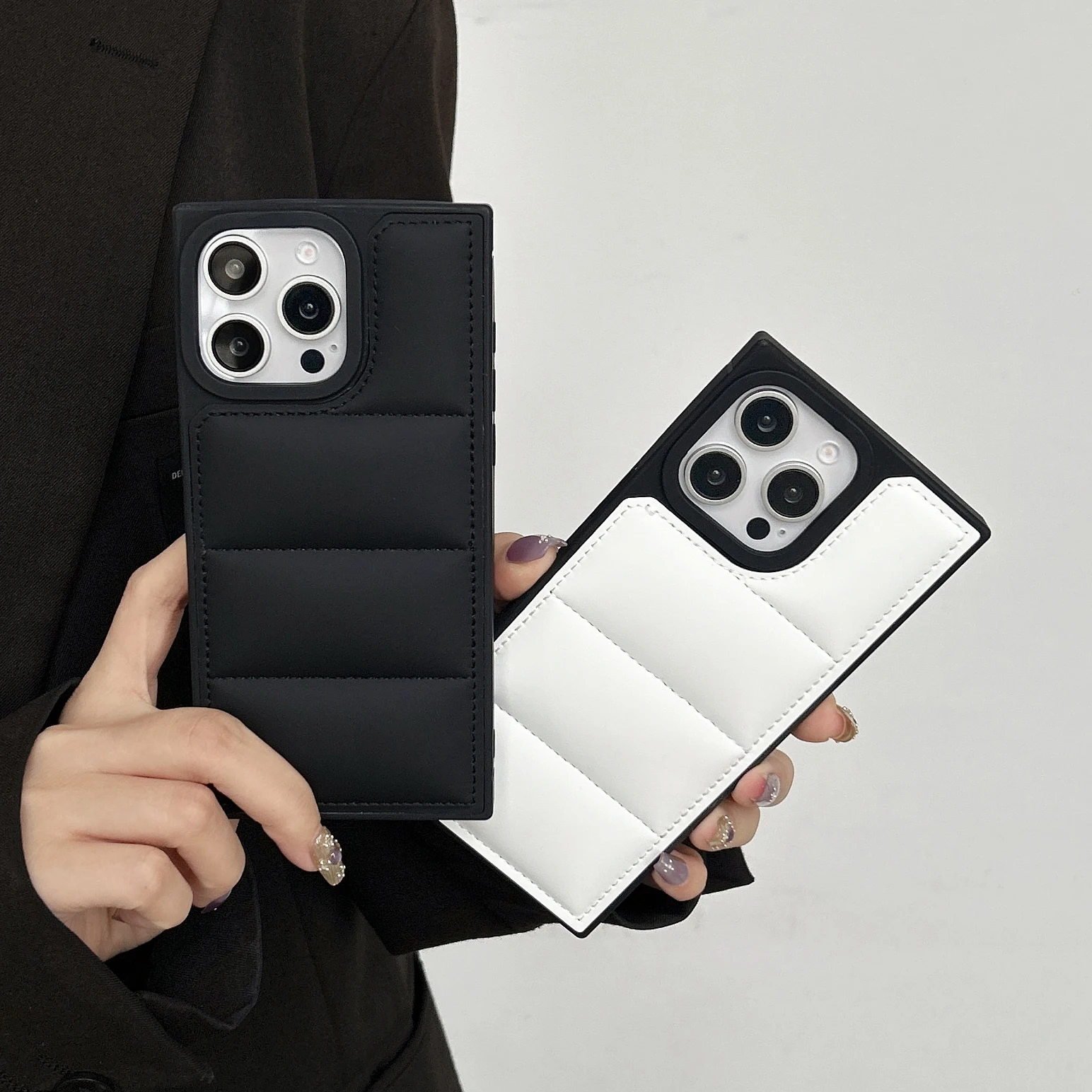 Square Down Jacket Black White Mobile Phone Cases For iPhone 17 Air 16 15 14 13 Pro Max Protective Shockproof Cover Shell Shield - náhled 6