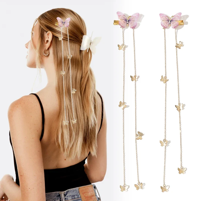 

Butterfly Hairpins for Women Girls Korean Elegant Metal Tassel Long Hair Clips Party Hair Accessories New Headwear Hair Clip