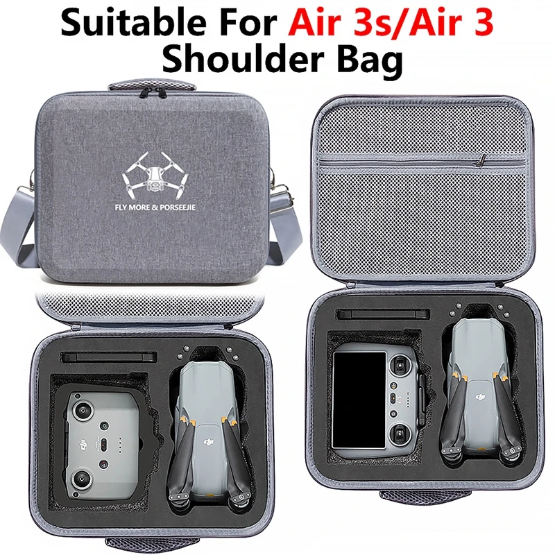 For DJI AIR3/3S Drone RC-N2/3 RC 2/3 Remote Controller Carrying Case Gray Single Shoulder Handbag Shock-absorbing Protection Box