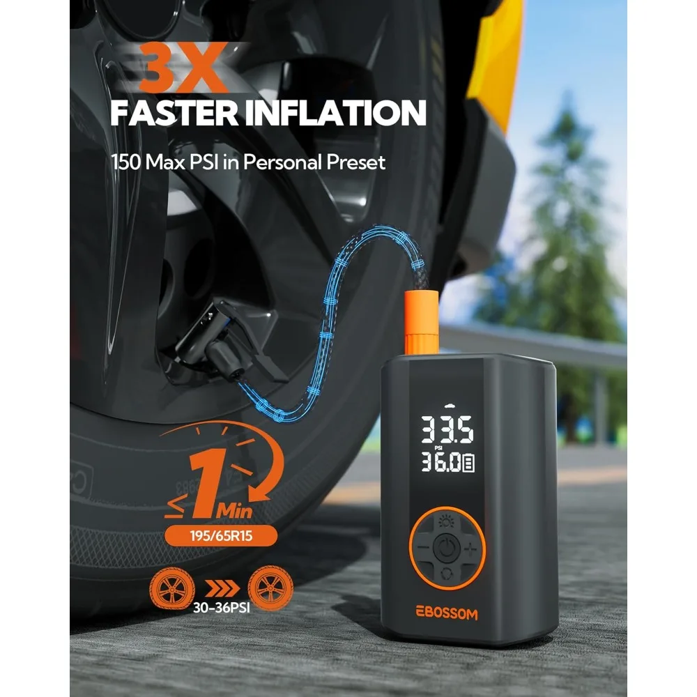منفاخ إطارات ضاغط هواء محمول، مضخة هواء محمولة 150 رطل لكل بوصة مربعة للسيارات - مضخة دراجة لاسلكية صغيرة مع مقياس الضغط، كهربائية #4