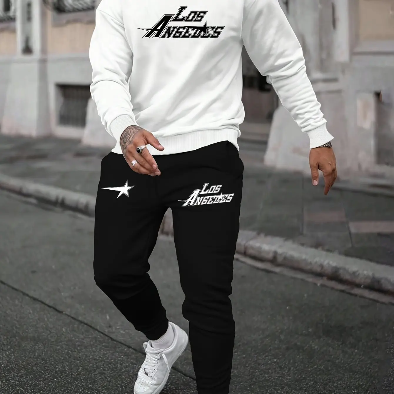 

Осенне-зимний мужской комплект с длинными рукавами Мужской спортивный комплект с длинными рукавами Los Angels с буквенным принтом Мужской уличный комплект с длинными рукавами