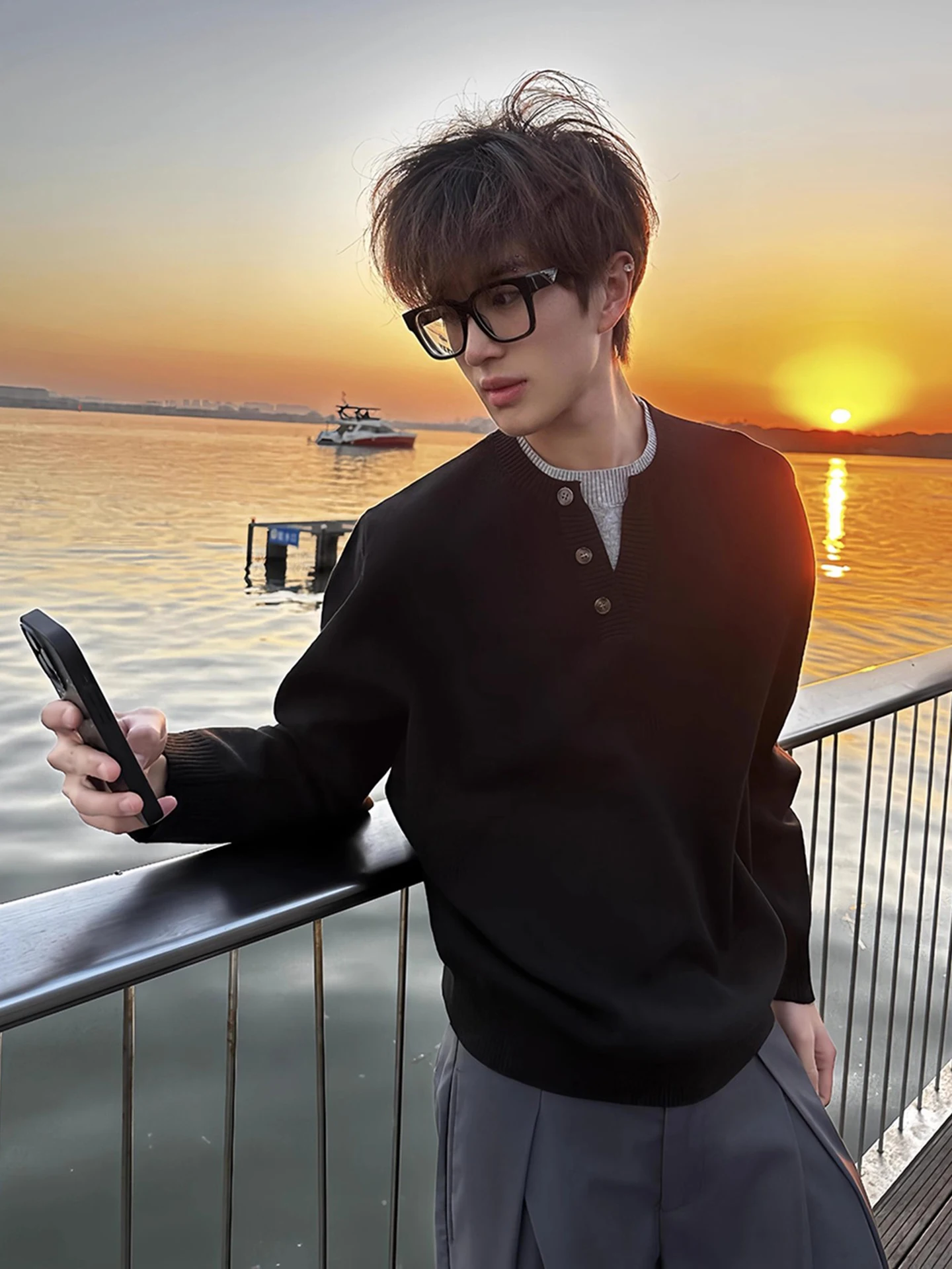 

Men's Thiened Henry Collar Knitwear Bla Winter Warm Inner Wear Base Layer Long Sve Crew Ne Pullover Faionable Oute...