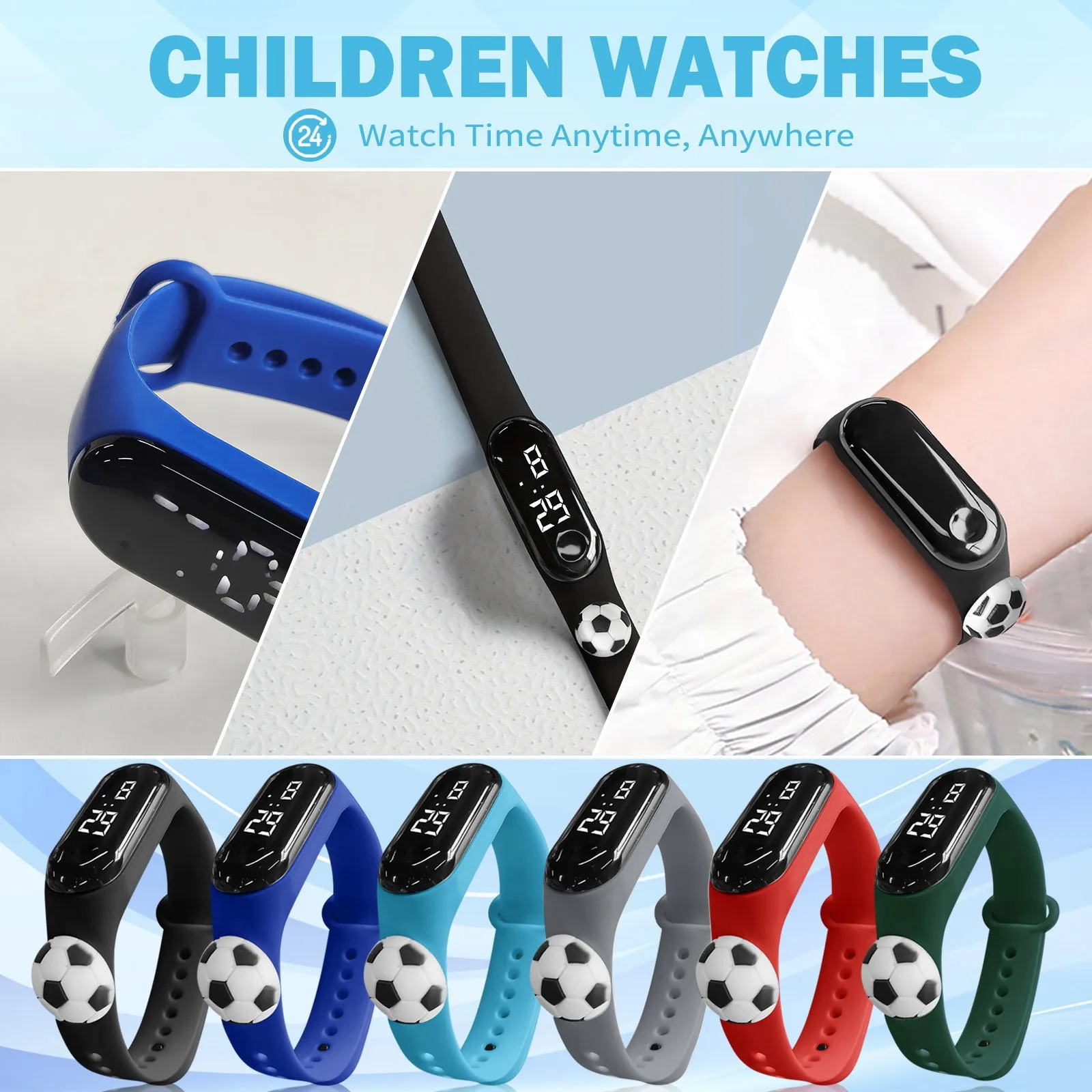 ساعة أطفال نمط جديد كارتون كرة القدم نمط سوار ساعة ذكية تعمل باللمس Led مقاوم للماء ساعة رقمية رياضية هدية عيد ميلاد