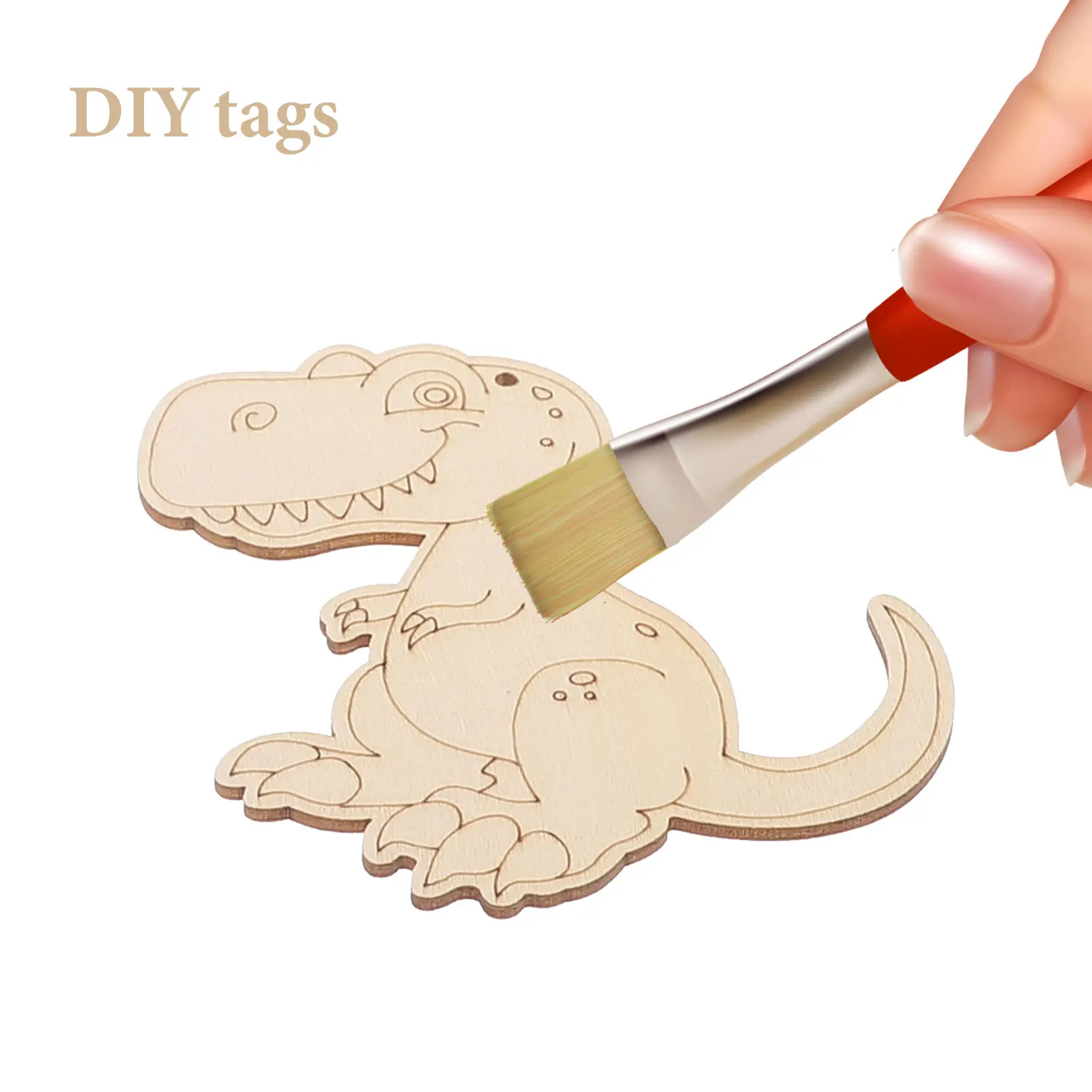 

16pcs Cartoon Dinosaur Wood Slices H made Decorative Chips DIY Pendant Animal Themed Wooden Crafts Paint Supplies Unfinished
