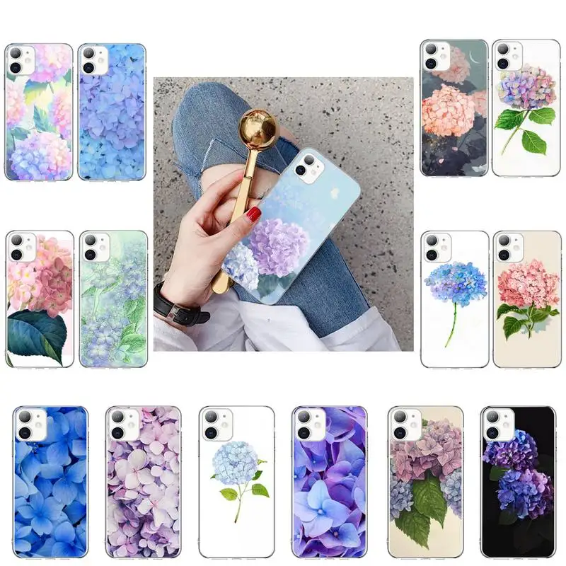 Blue Hydrangea flower Phone Case For iphone 16 15 14 Pro Max 16 15 14 13 12 Pro 15Plus iphone 11