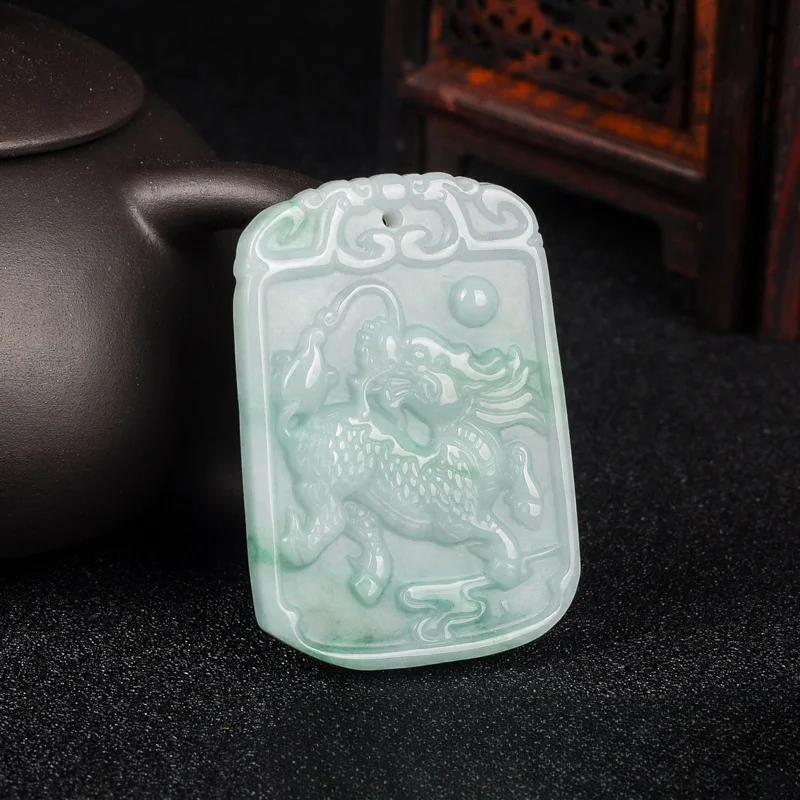 Natural Jadeite Unicorn Square Pendant Transshipment Men and Women Pendant