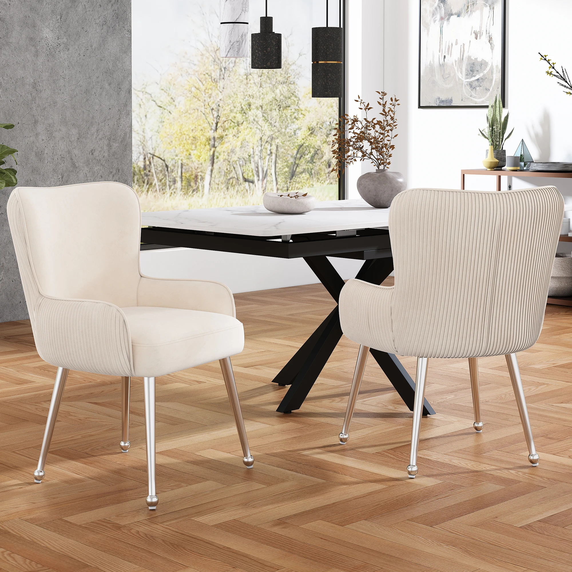 Lot de 2 accoudoirs de fauteuil, support lombaire et pieds réglables, structure en métal, pour salon/chambre, velours-beige