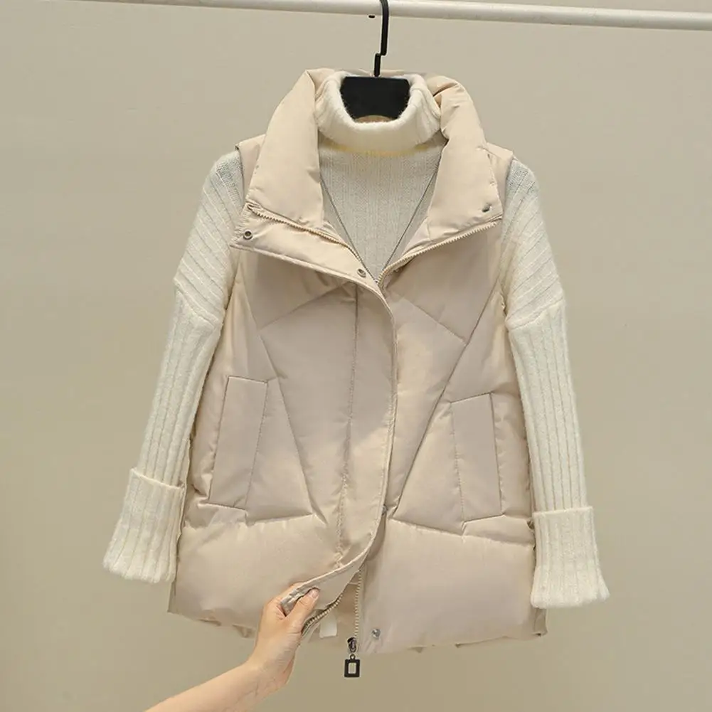 Women Waistcoat Thickened Padded Women's Winter Vest Coat Warm Stand Collar Waistcoat with Zipper Closure Pockets Lightweight