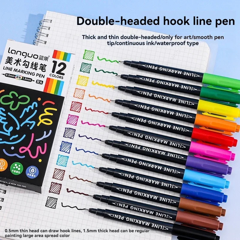 6/12Pcs Dual Tip Oil-Based Fine Line Fineliner Pens, Quick Drying Ink, Needle Drawing Pens for Artists, Comic DIY Art Supplies