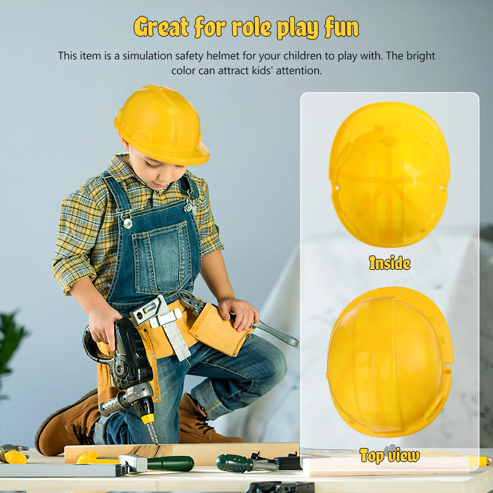 5 uds. de cascos de construcción para niños, color amarillo brillante, cascos de seguridad de simulación para niños, juego de roles, fiesta, disfraz, regalo