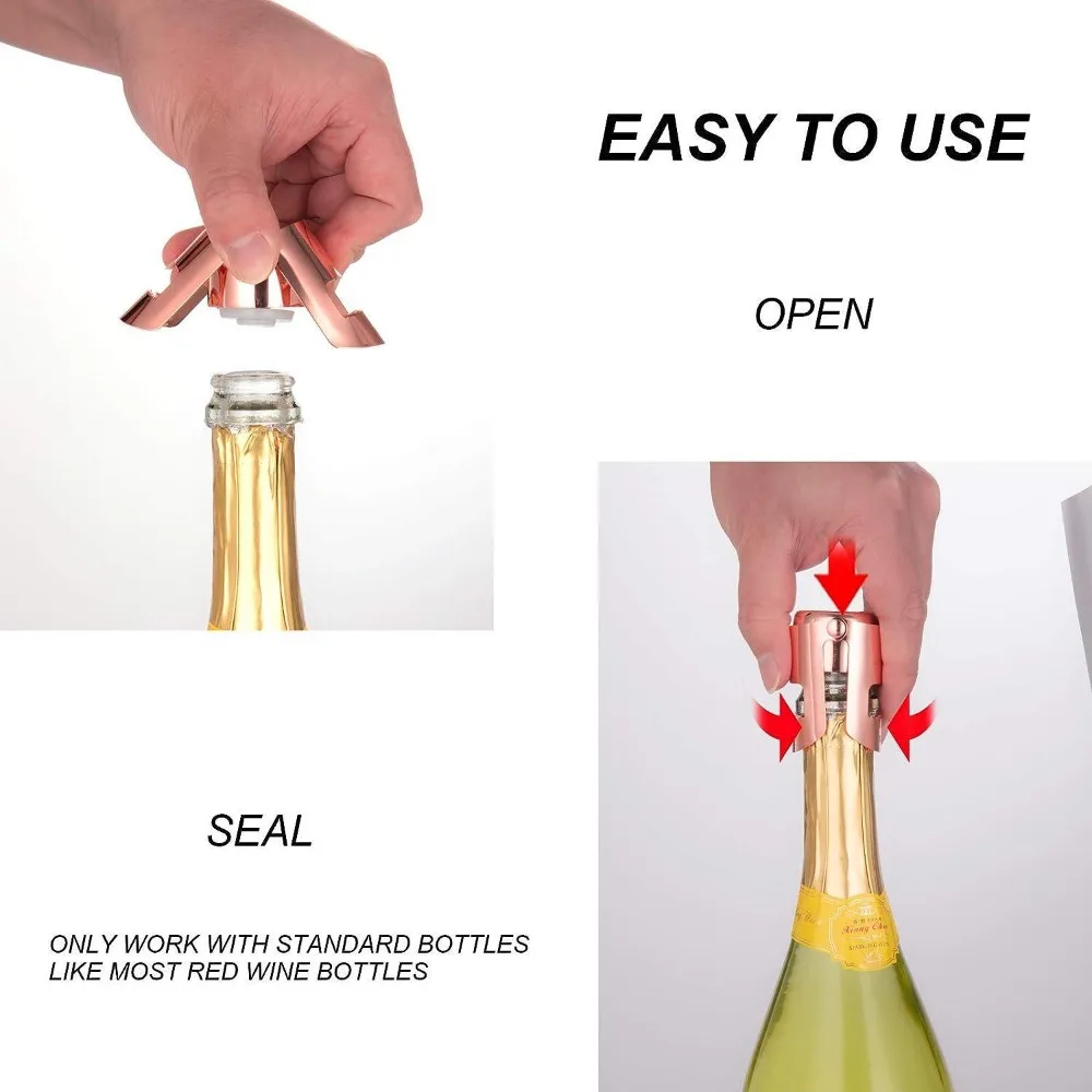 Champagne Stopper Stainless Steel Champagne Bottle Sealer Sparkling Wine Bottle Plug Sealer Leak-Proof Bubble Sealing Bottle Cap